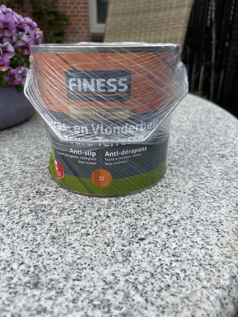 Finess Vlonderbeits Teak 4 x 2.5l, Doe-het-zelf en Verbouw, Verf, Beits en Lak, Ophalen, Bruin, Nieuw, Beits