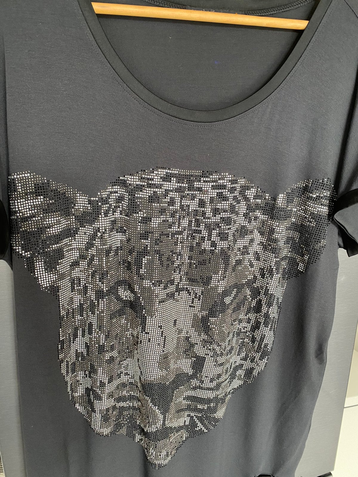 Top dames met panter glitterkop mt  XL, Kleding | Dames, Ophalen of Verzenden, Zo goed als nieuw, Grijs, Shirt of Top