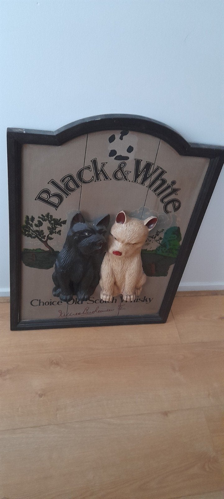 Vintage Black & White Whisky Reclamebord met Honden, Ophalen of Verzenden