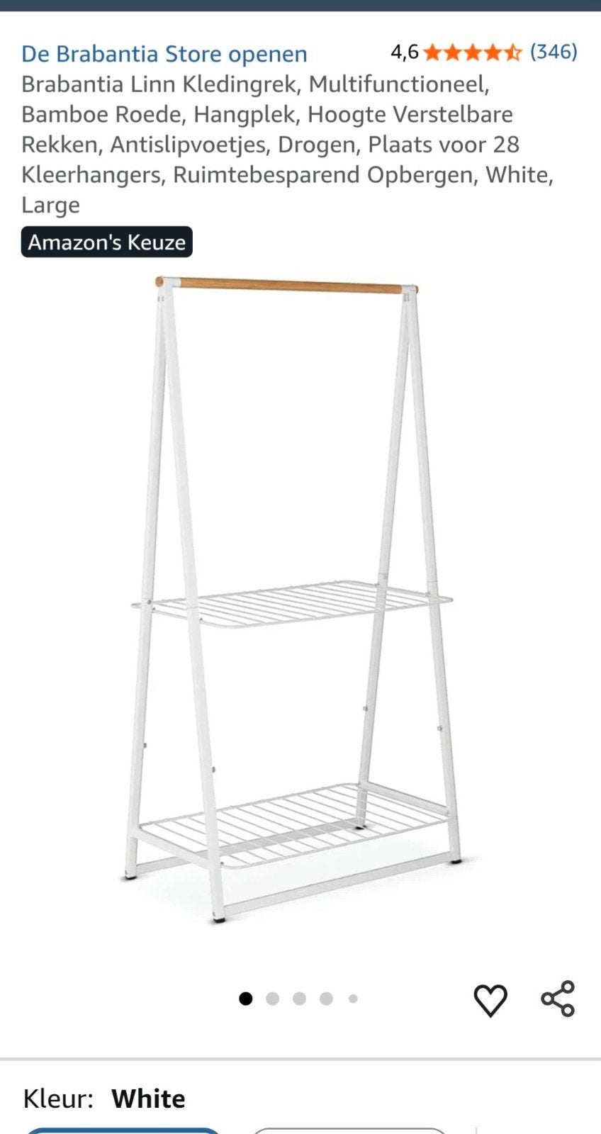 Brabantia Linn Kledingrek Wit als nieuw, Ophalen