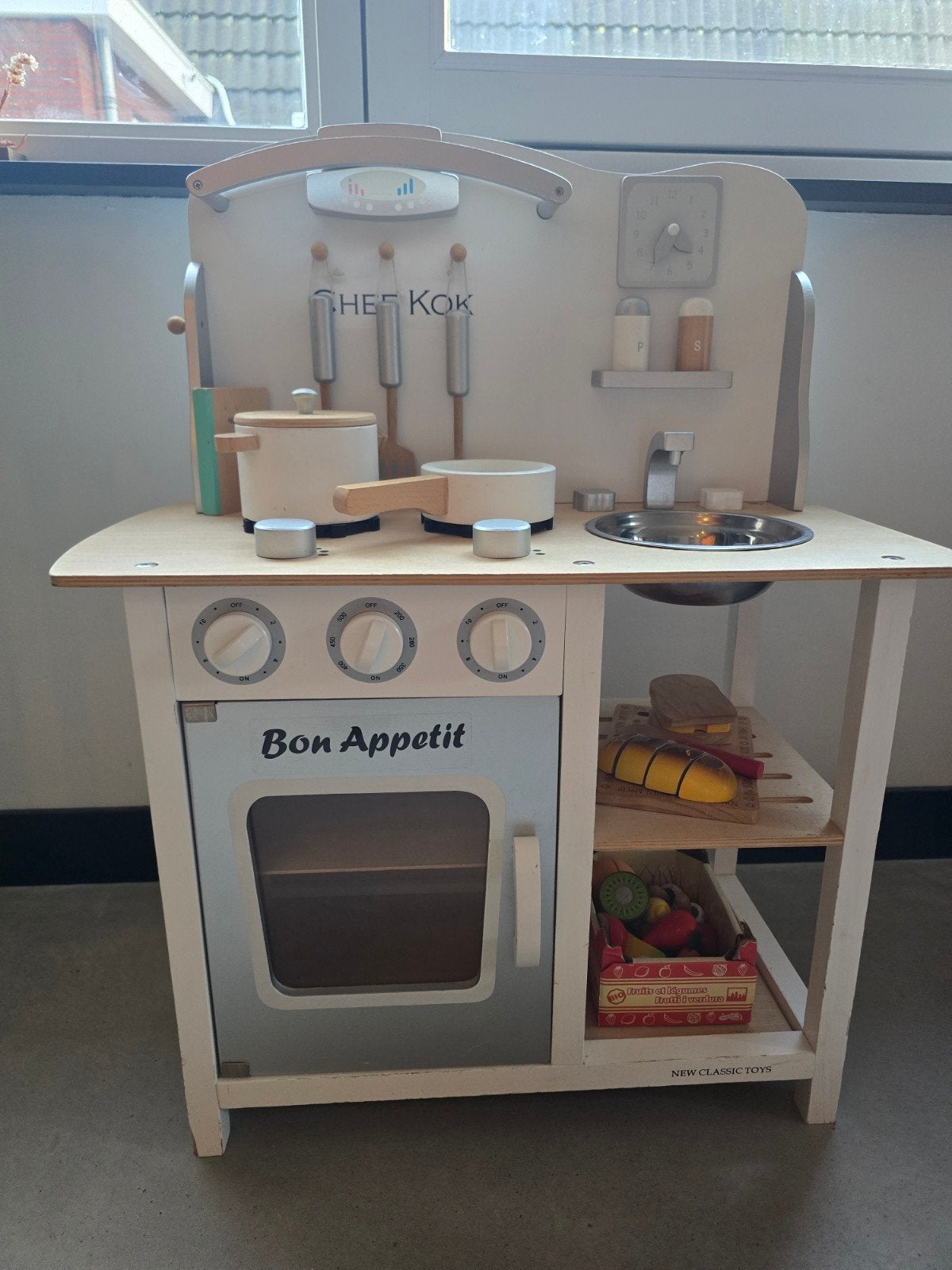 Houten new classic toys keuken met uitgebreide accessoires, Ophalen, Gebruikt, Jongen of Meisje