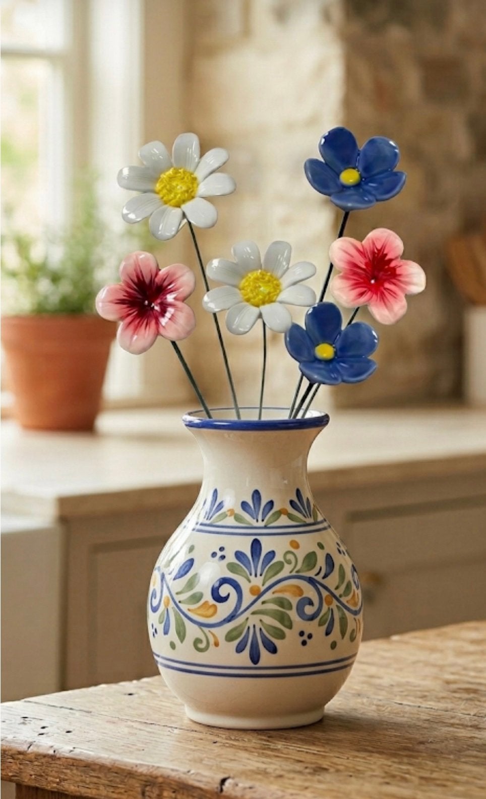 NIEUW !! Superleuk boeket keramieken bloemen 6 stuks, Steen/keramiek, Ophalen of Verzenden, Nieuw