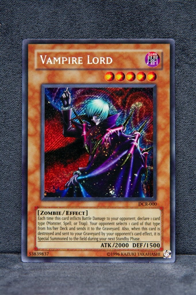 Yu-Gi-Oh! Vampire Lord DCR-000 Secret Rare NM, Ophalen of Verzenden, Zo goed als nieuw, Losse kaart, Foil