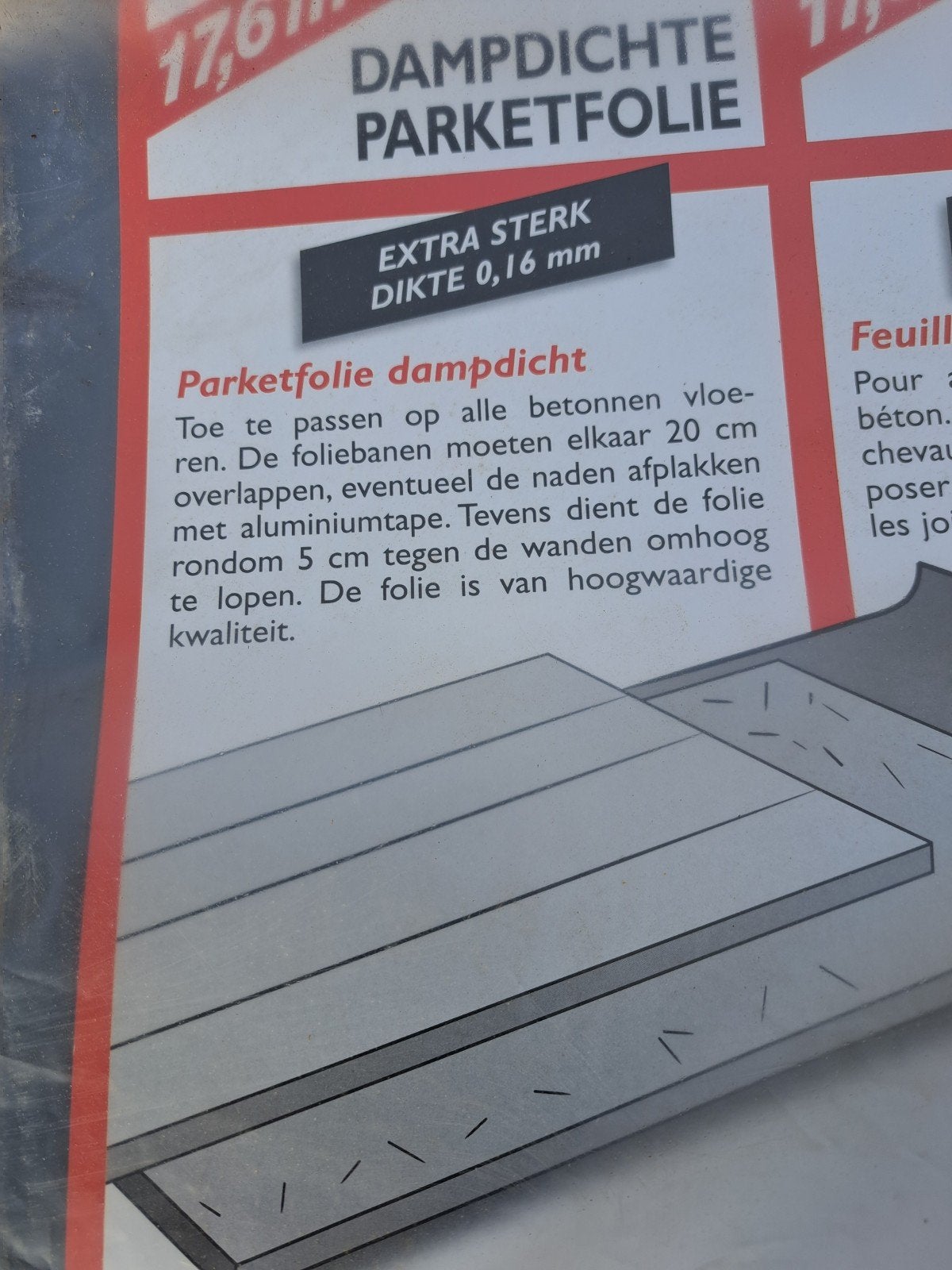 Dampdichte parketfolie afmeting : 2,2m×8m×0,16mm=17,6m2, Overige materialen, Nieuw, 15 m² of meer, Vloerisolatie