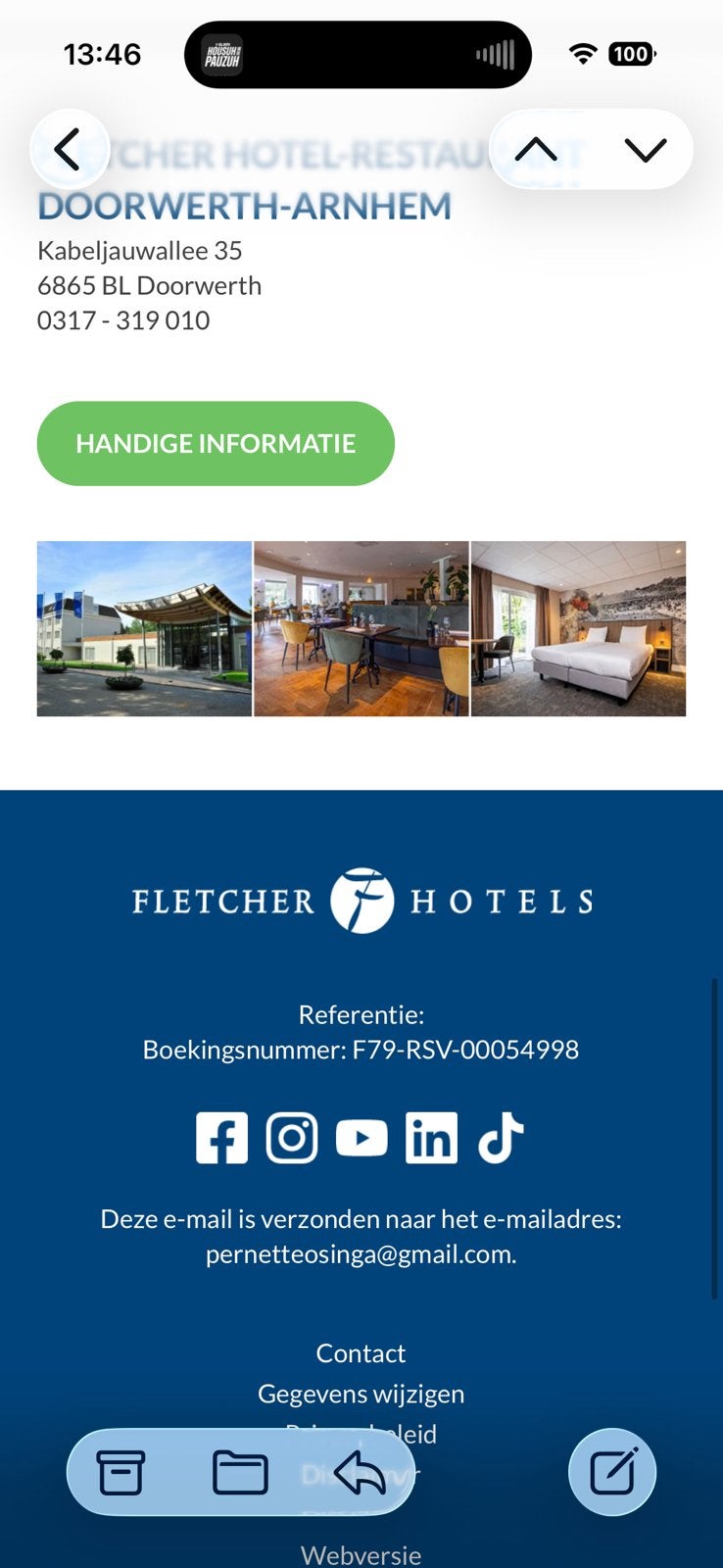 hotel overnachting fletcher Doorwerth, 22/9-23/9, Twee personen, Overige soorten