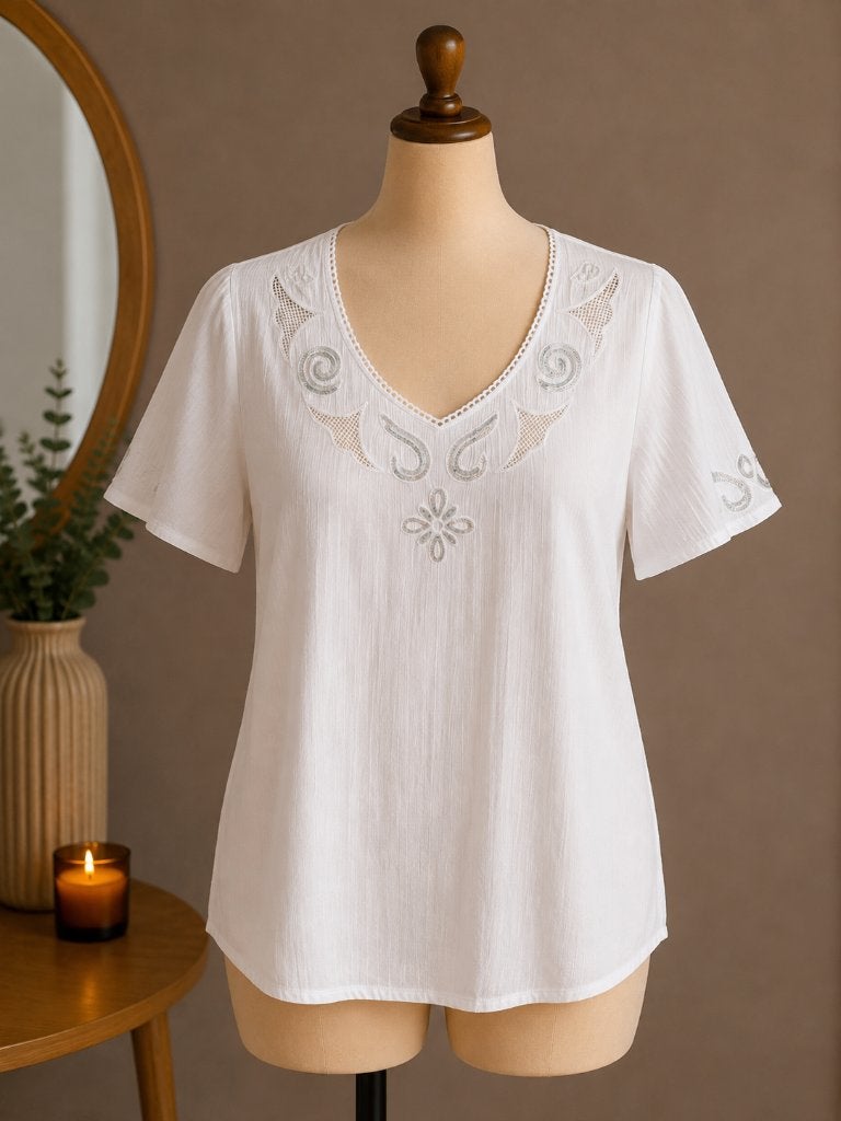 Dames top/shirt wit glitter pailletten maat 40/42 L ZGAN, Wit, Maat 42/44 (L), Ophalen of Verzenden, Zo goed als nieuw