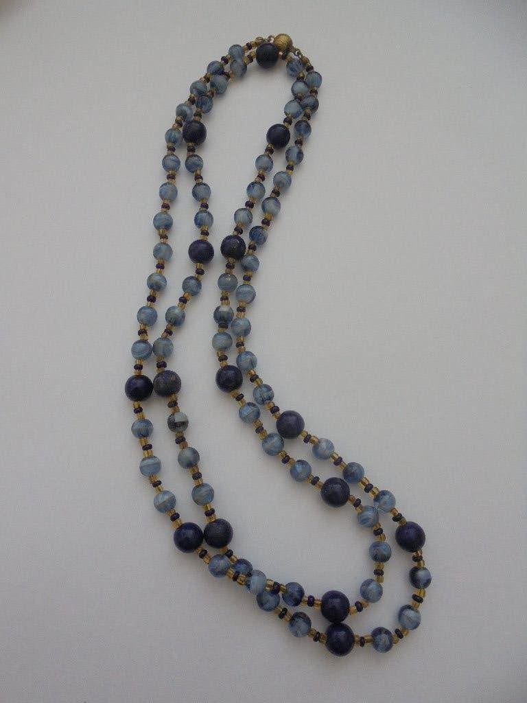 Prachtig ketting glaskralen blauw, Ophalen of Verzenden, Zo goed als nieuw, Blauw, Overige materialen