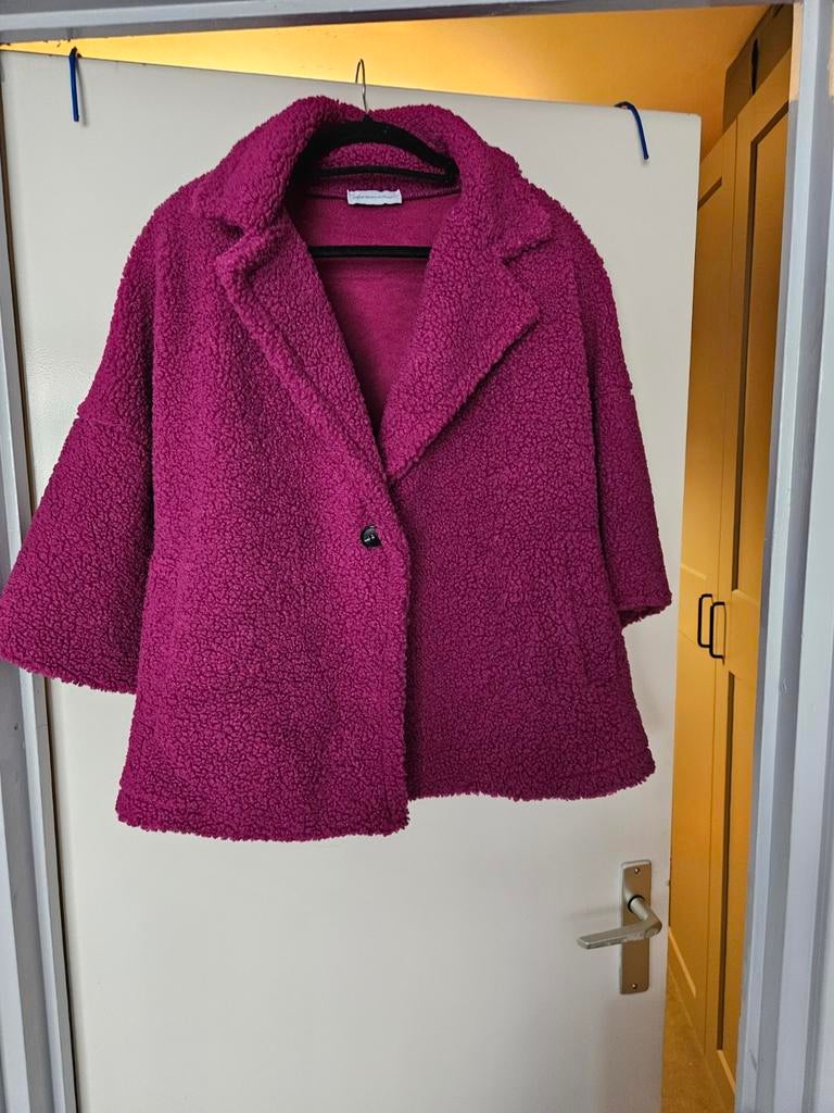 Fuchsia Teddy Jasje - Kort Model nieuw, Kleding | Dames, Jassen | Winter, Zo goed als nieuw, Maat 46/48 (XL) of groter, Roze, Ophalen of Verzenden