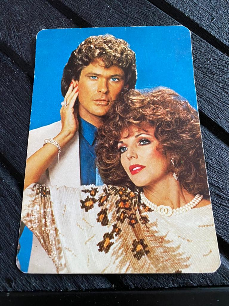 Filmster joan collins en hasselhoff, Ophalen of Verzenden, Zo goed als nieuw, Foto of Kaart