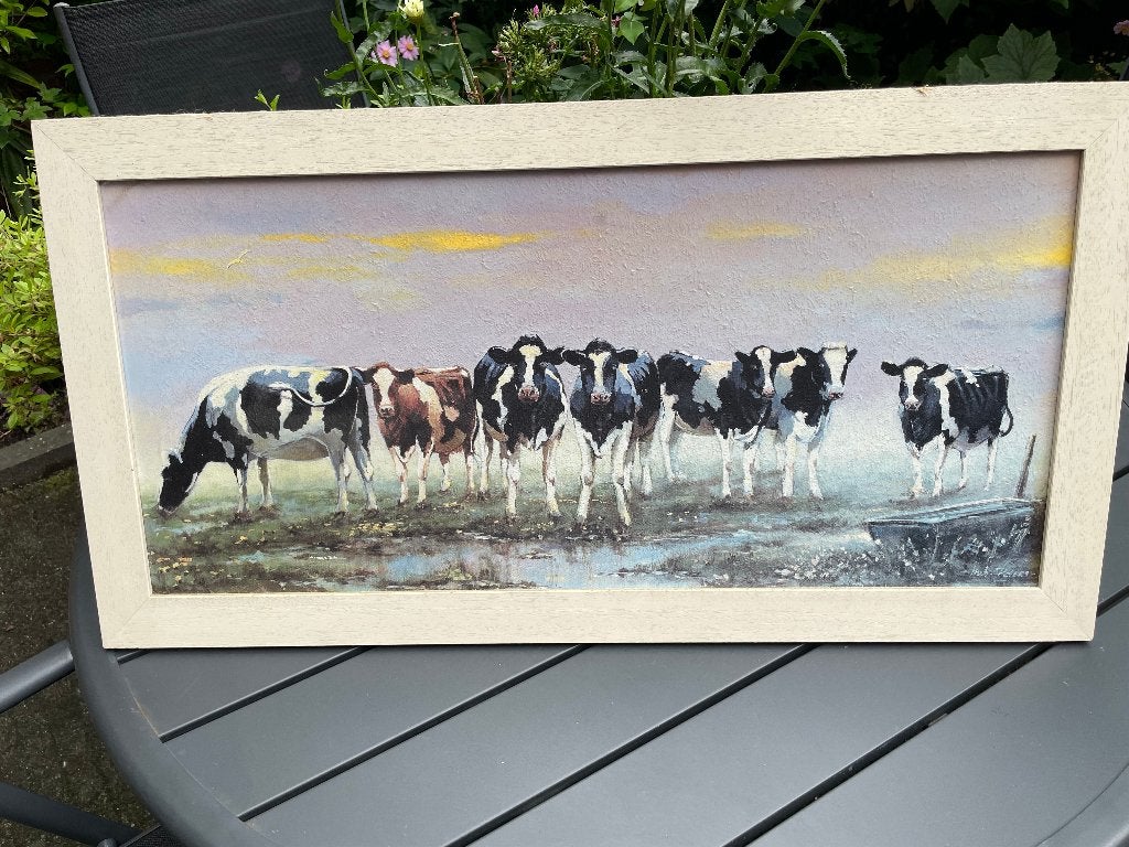 Schilderij 7 koeien op een rij, Ophalen, Realistisch, Overige ondergronden, Dieren