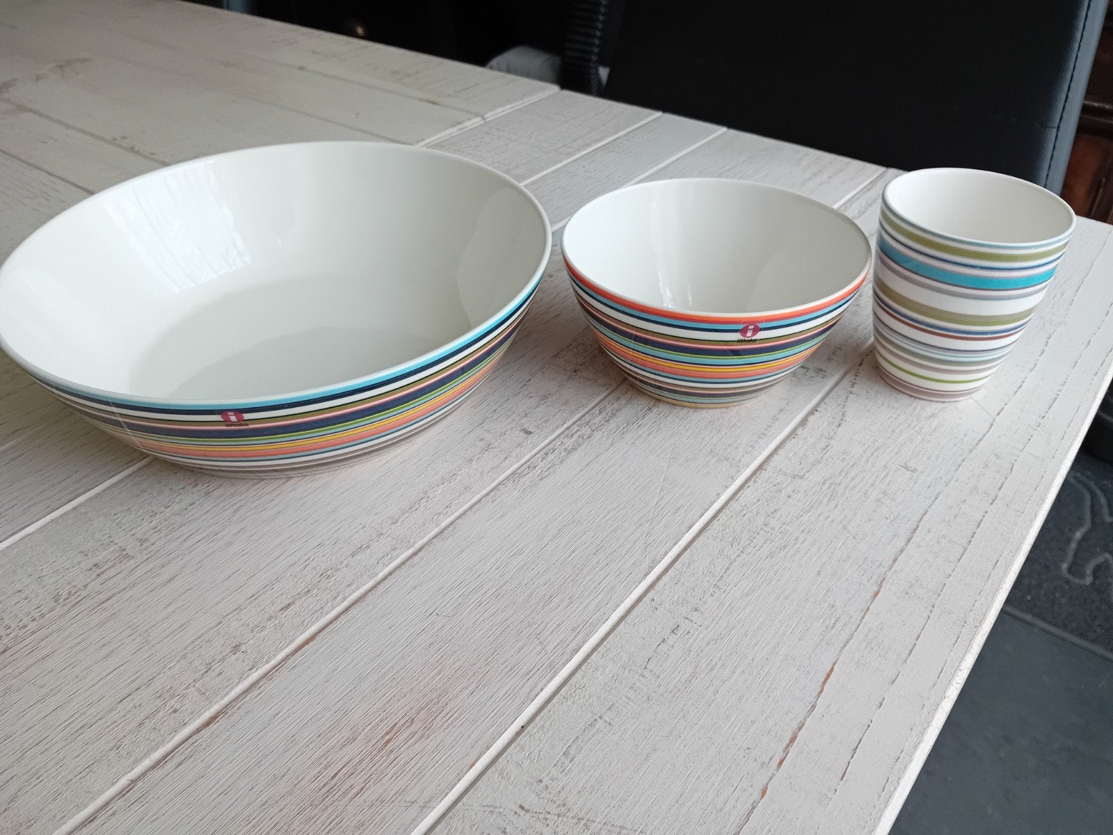 Iittala Origo serveerschaal groot 2L, kom 0,5 L en mok beker, Ophalen of Verzenden, Zo goed als nieuw, Overige stijlen, Kop(pen) en/of Schotel(s)