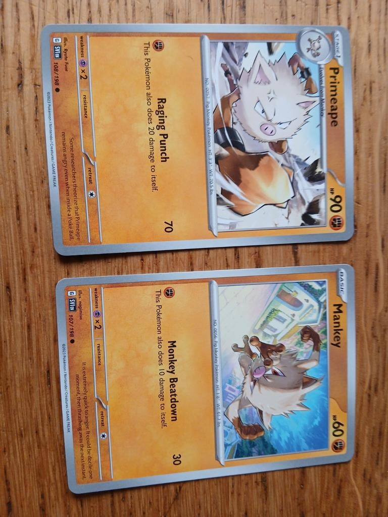 Pokémon Kaarten: Mankey en Primeape (107/198 & 108/198), Ophalen of Verzenden, Zo goed als nieuw, Meerdere kaarten