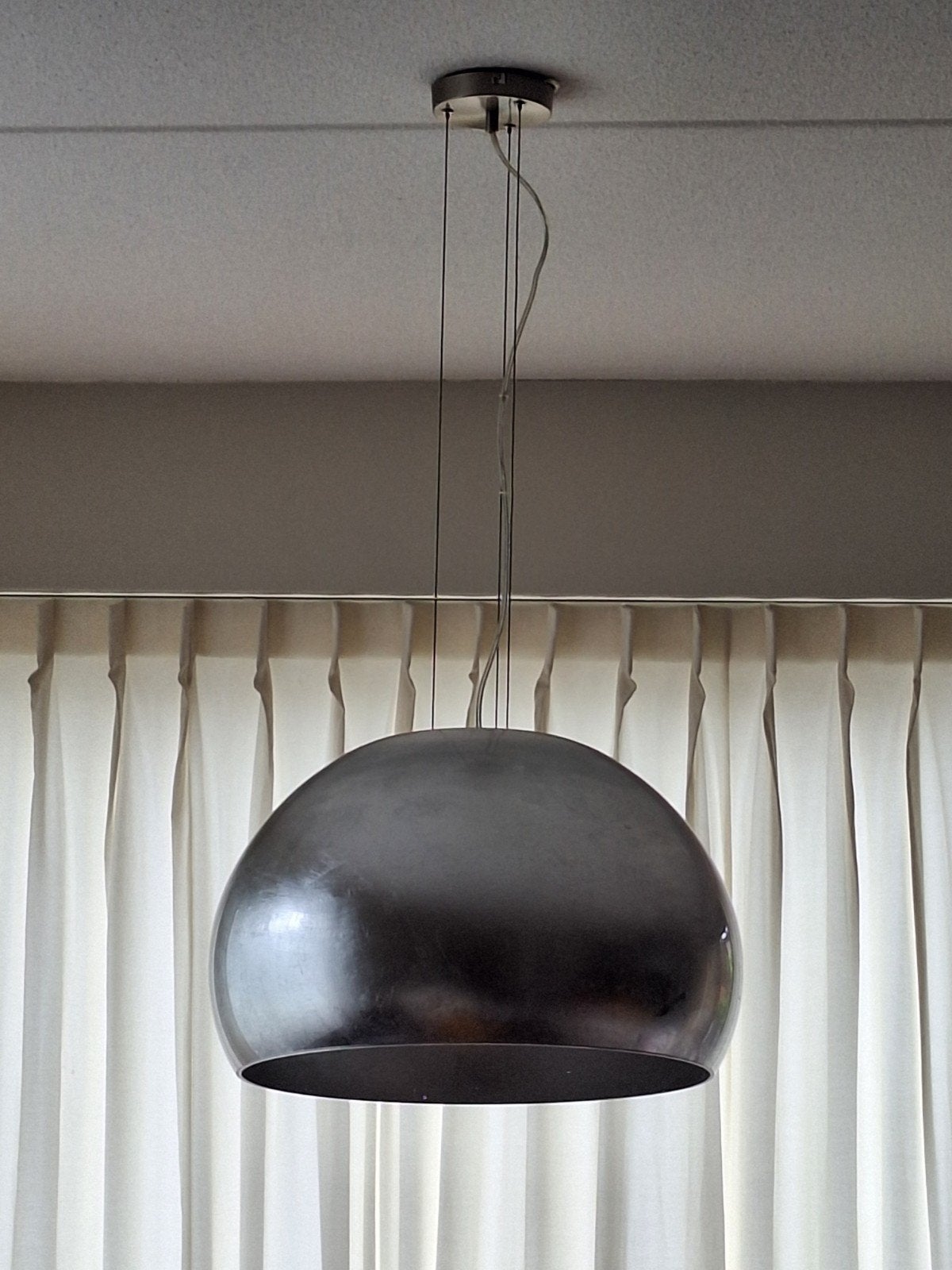 Zilverkleurige glazen bollamp - 50cm doorsnede, Ophalen, Gebruikt, Glas, Modern, Industrieel