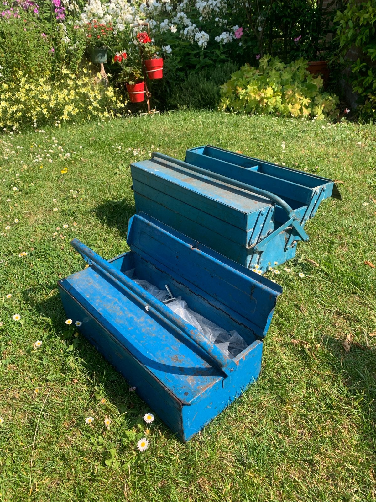 Vintage metalen gereedschapskisten (4 stuks), Ophalen, Gevuld, Gebruikt