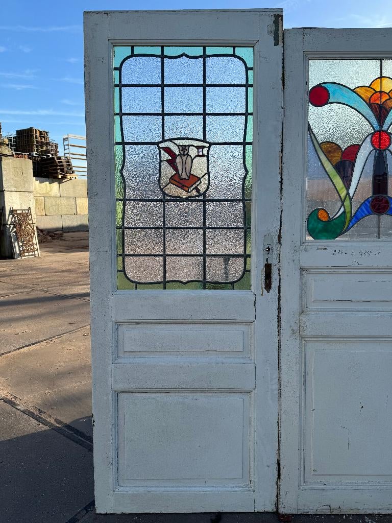 2 enkele Jugendstil glas in lood deuren., Ophalen