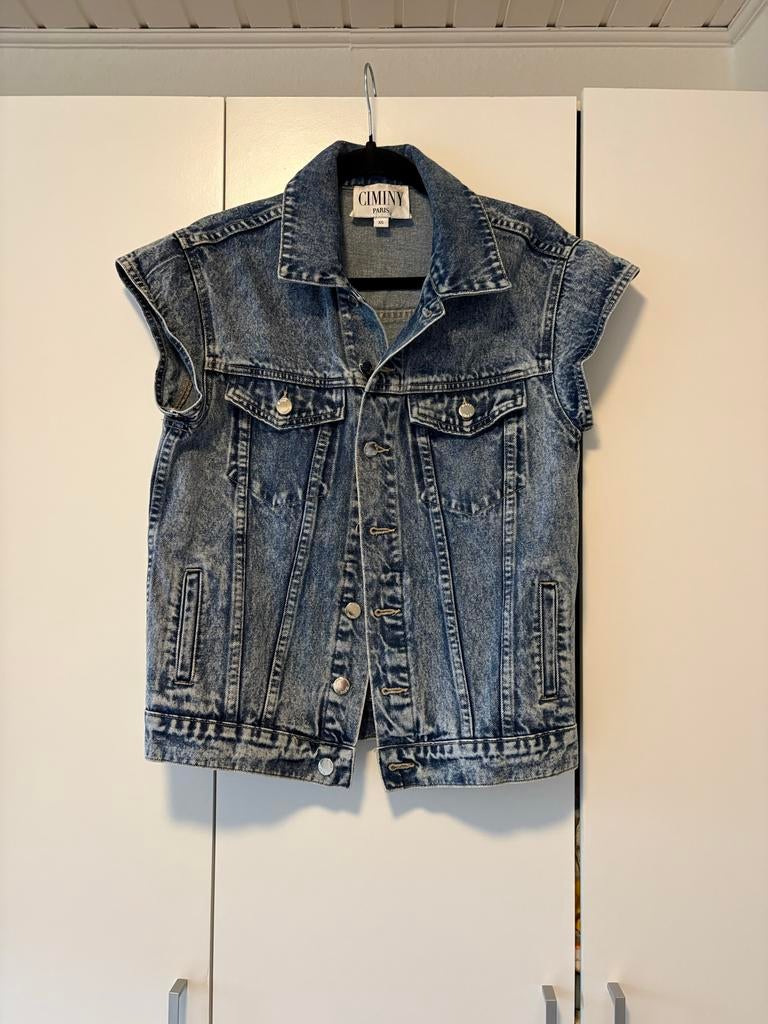 Vintage Denim Gilet met Studs - Giminy, Kleding | Dames, Jassen | Zomer, Zo goed als nieuw, Maat 38/40 (M), Blauw, Ophalen of Verzenden