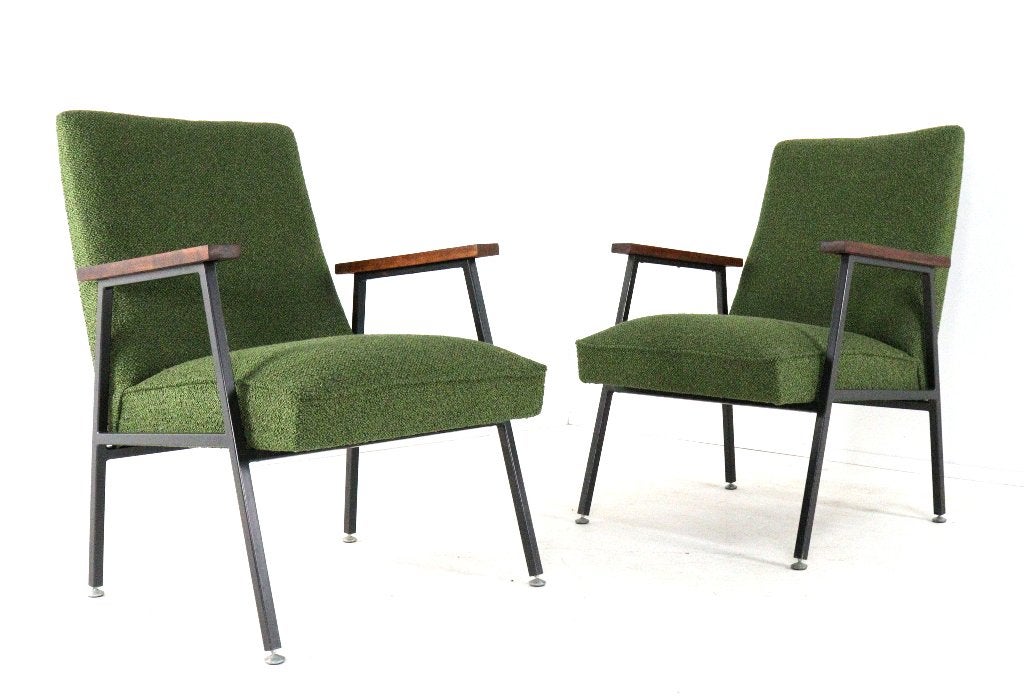 Vintage Gispen fauteuil stoelen nieuw gestoffeerd midcentury, Vintage, 75 tot 100 cm, Ophalen of Verzenden, Vintage.nl
