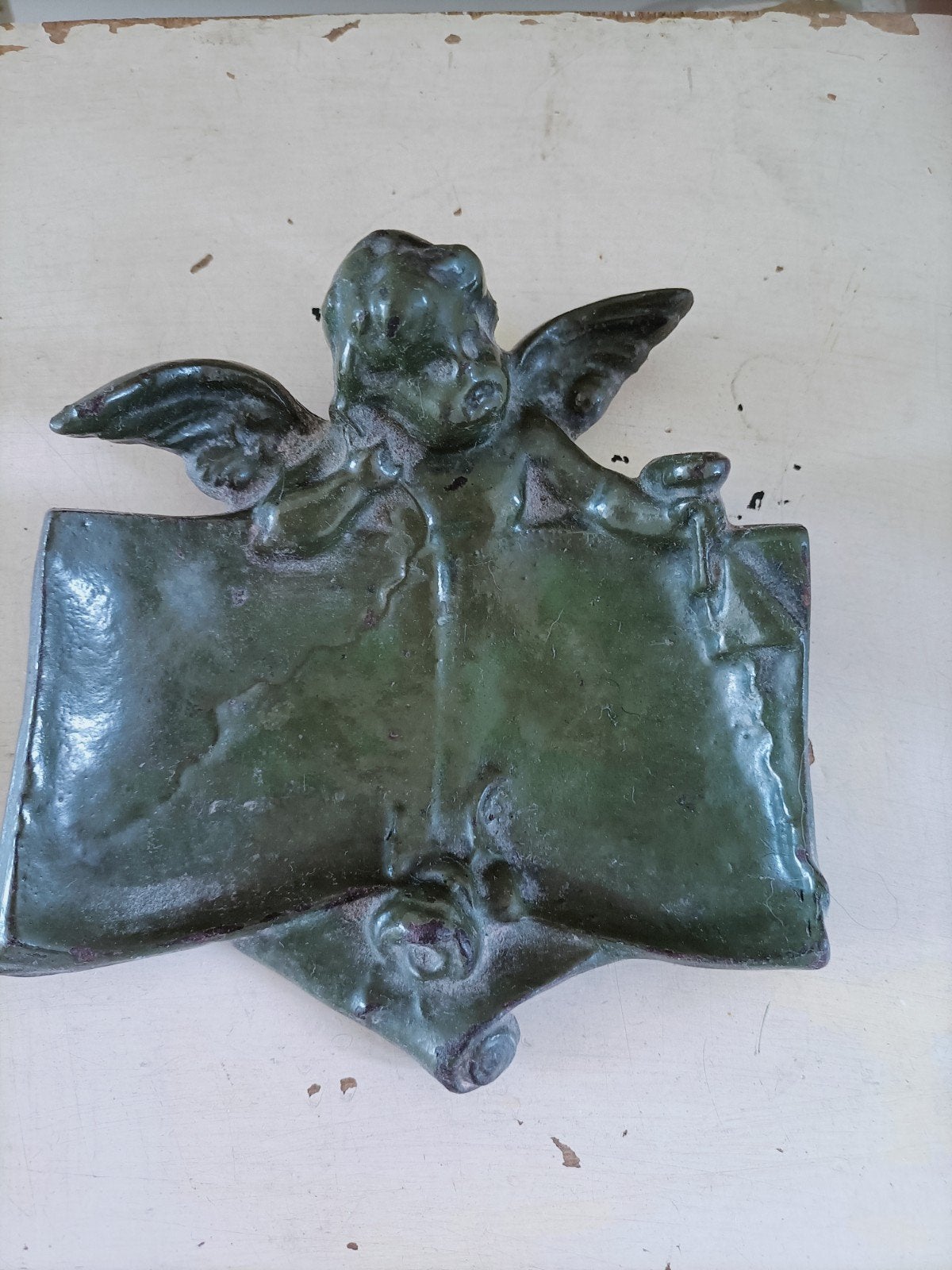 Antiek geëmailleerd engelen ornament, Ophalen of Verzenden