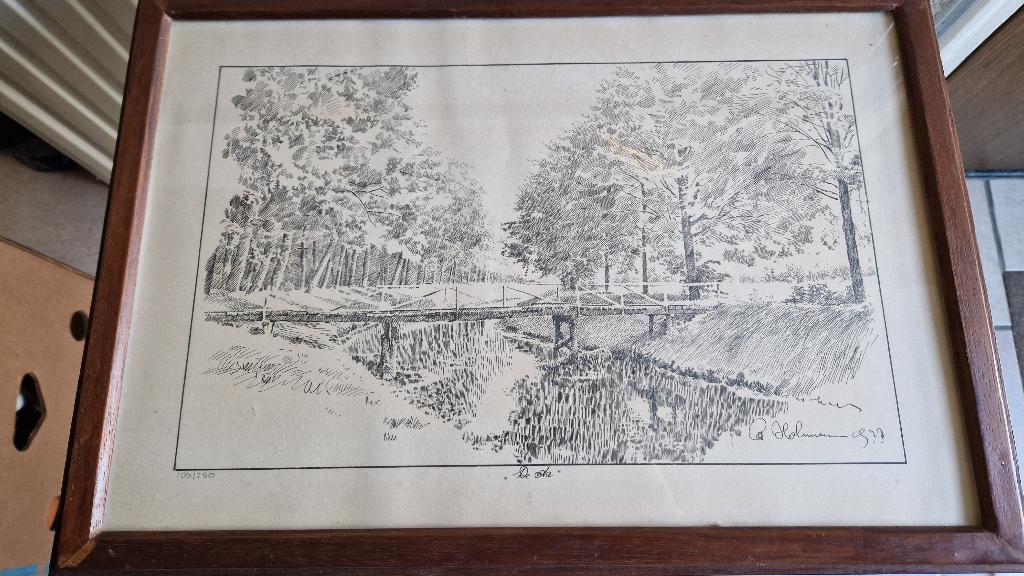 oude tekening ets rivier de aa, Ophalen of Verzenden