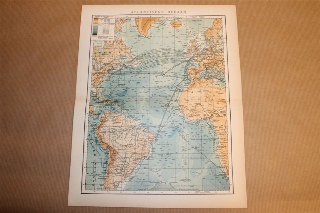 Antieke kaart - Atlantische Oceaan - Circa 1900, Boeken, Atlassen en Landkaarten, Ophalen of Verzenden, 1800 tot 2000, Nederland