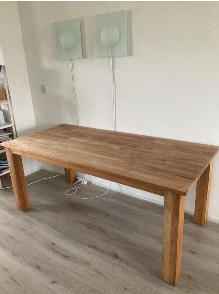 Teak tafel onbehandeld 8 personen, Huis en Inrichting, Tafels | Eettafels, Ophalen, Teakhout, 50 tot 100 cm, Zo goed als nieuw