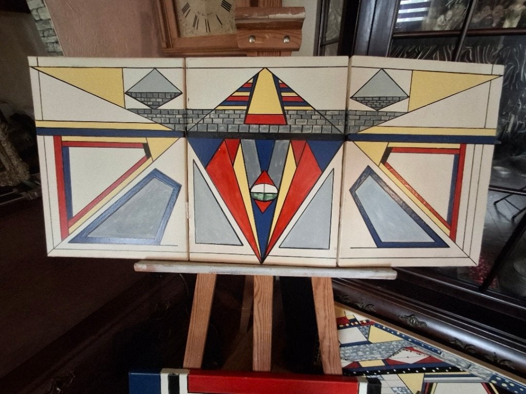 Van de kunstenaar Barend. M ,de Bul stier  eigen werk, Antiek en Kunst, Abstract, Olieverf, Textiel, Gesigneerd