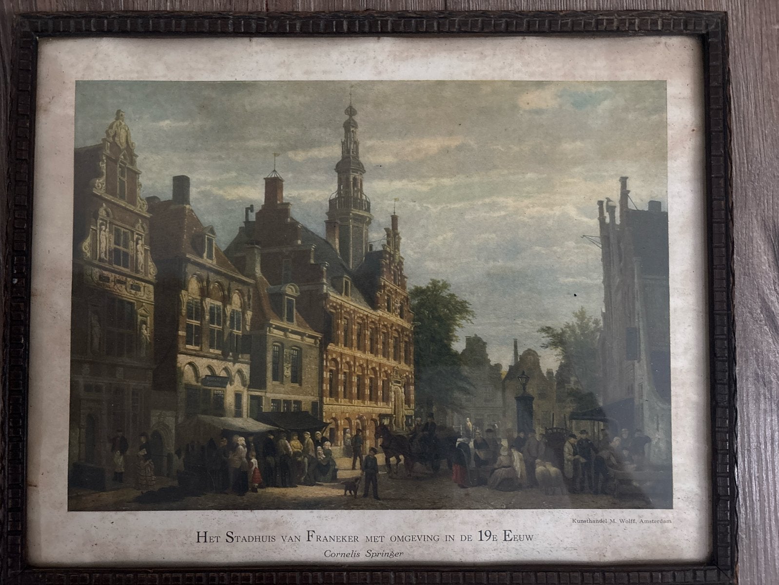 Antieke prent Cornelis Springer - Stadhuis Franeker, Ophalen of Verzenden, Klassiek, Print, Ingelijst