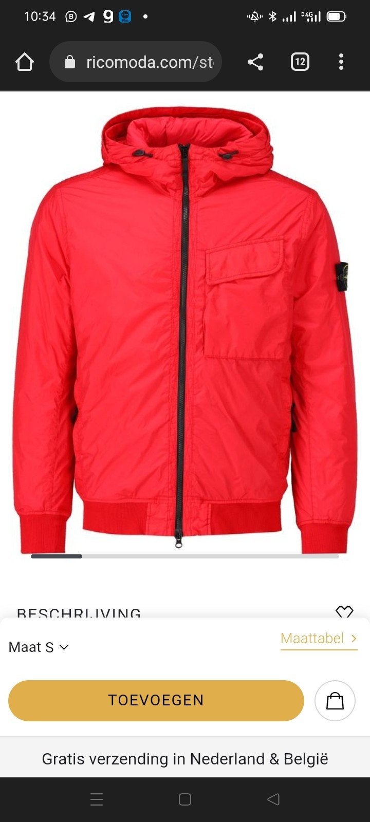 Stone Island Jas Maat S - QR code op aanvraag, Ophalen of Verzenden, Stone Island, Gedragen, Rood
