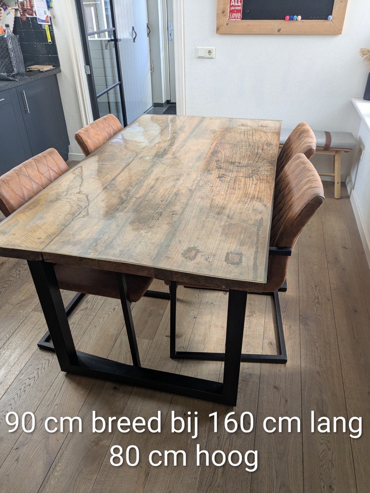 Eettafel met metalen onderstel, Ophalen, Industrieel, Modern, 50 tot 100 cm, 150 tot 200 cm