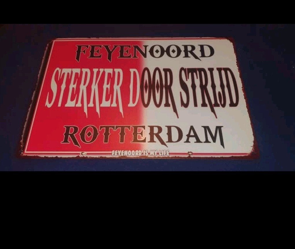 Iconisch Feyenoord Metalen Wandbord - 'Sterker Door Strijd', Ophalen of Verzenden, Nieuw, Feyenoord