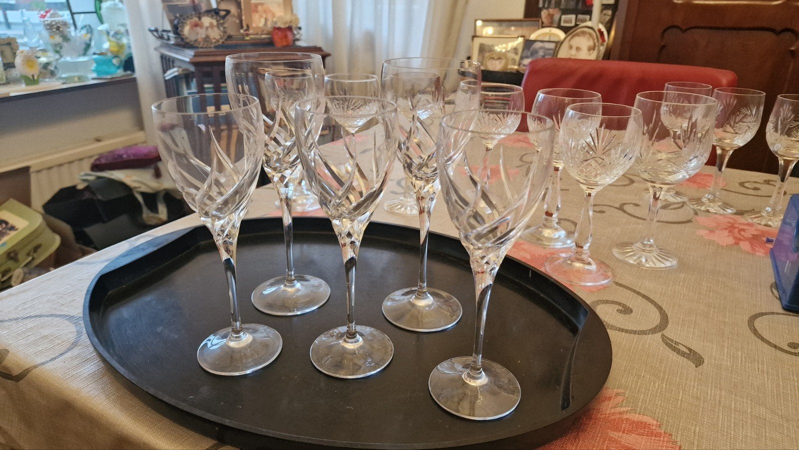 5 kristallen wijnglazen 2VAN 22CM EN 3VAN 20CM, Ophalen of Verzenden