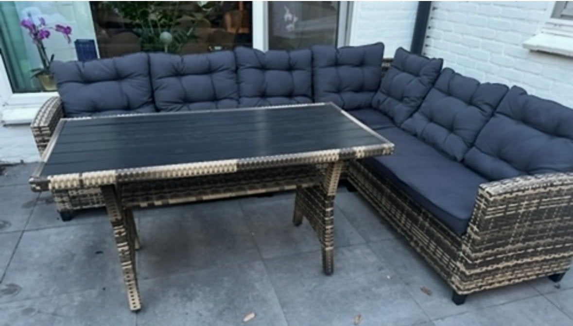 Wicker loungeset met tafel, Ophalen, 5 zitplaatsen, Zo goed als nieuw, Loungeset
