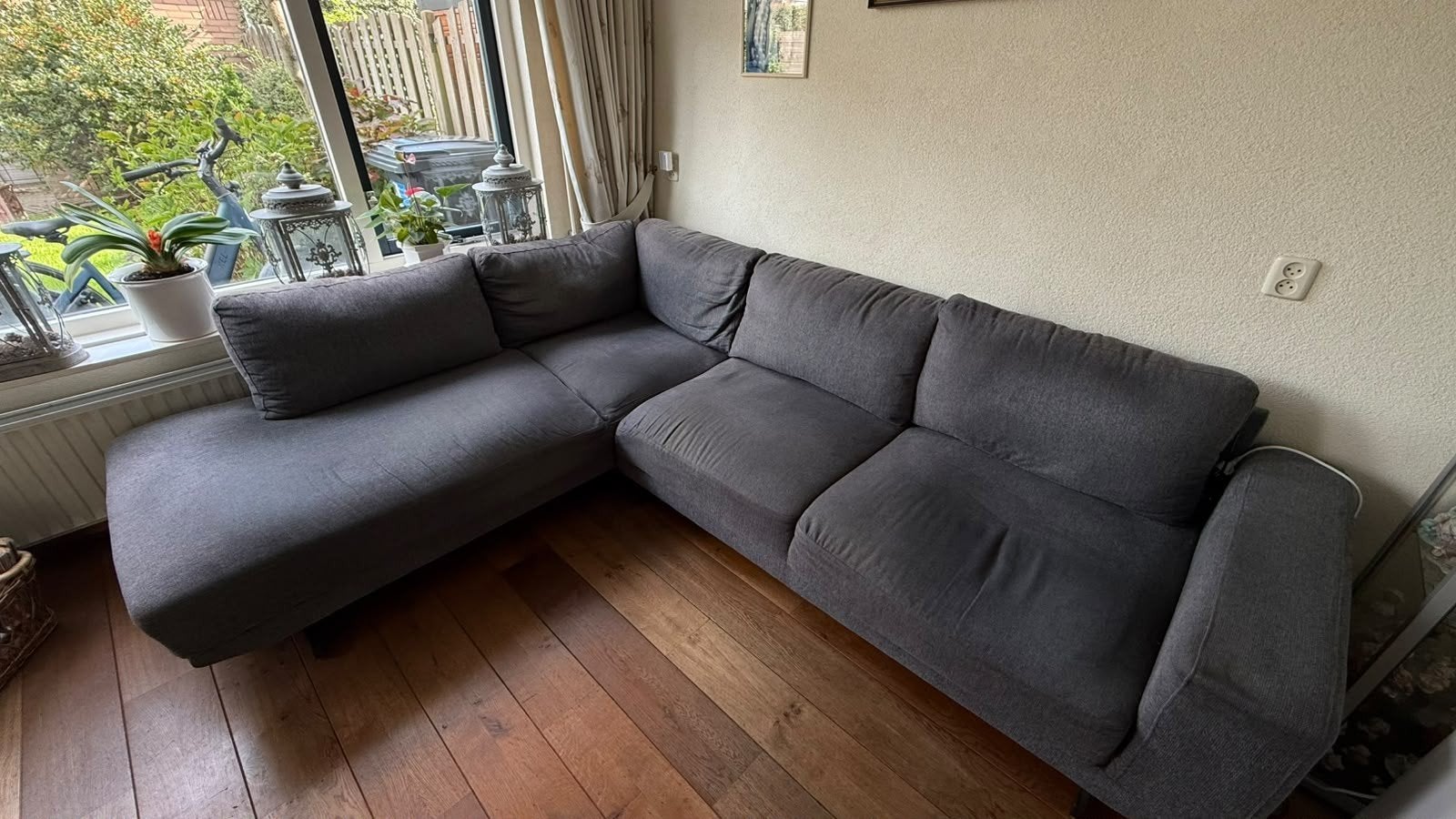 Gratis af te halen: Antraciet/Grijze Hoekbank (2.70x1.85m), Ophalen, 250 tot 300 cm, Gebruikt, Hoekbank