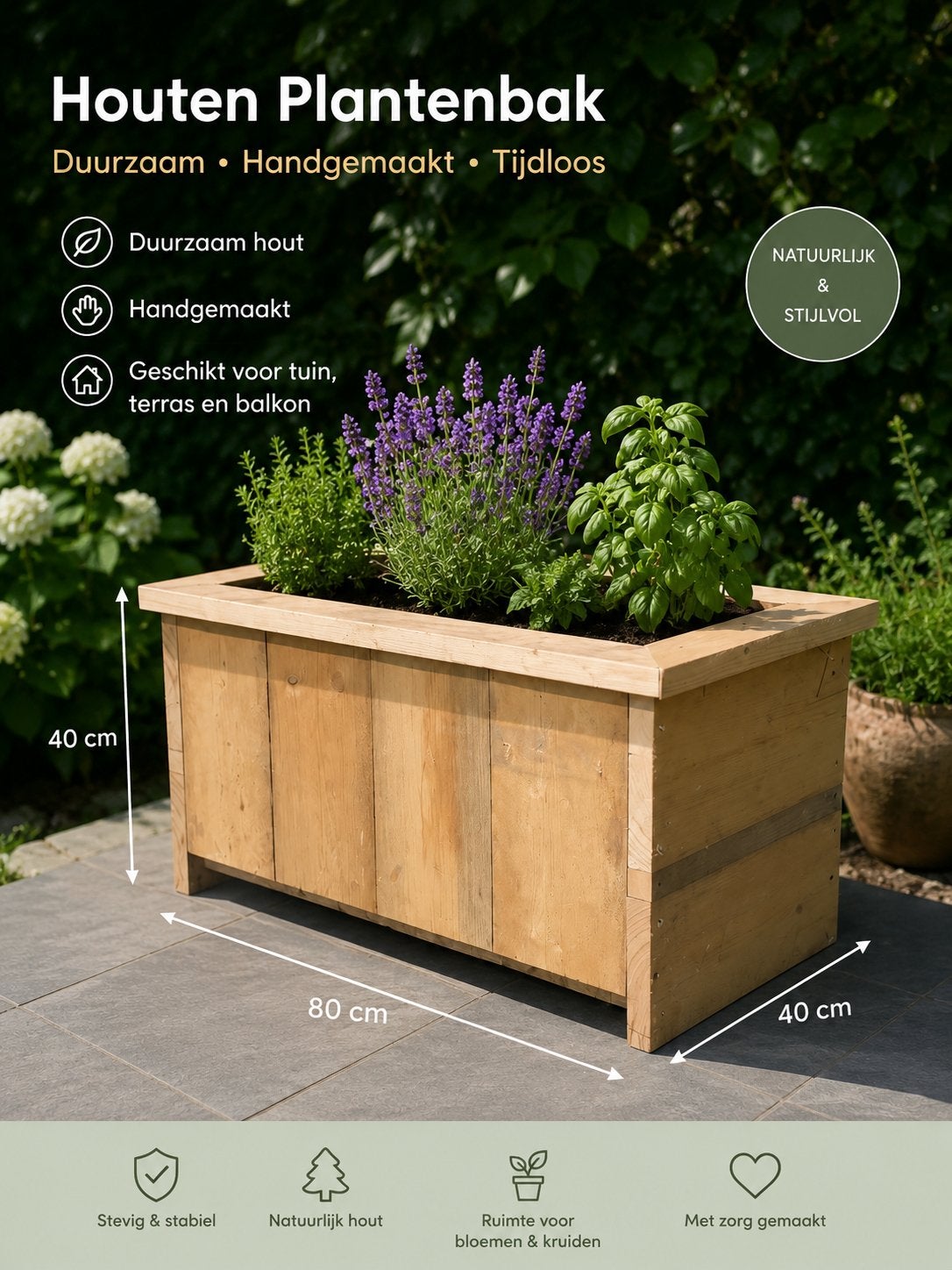 Houten Plantenbak - Duurzaam & Handgemaakt, Tuin en Terras, Balkon, Nieuw, Ophalen of Verzenden, 60 tot 100 cm
