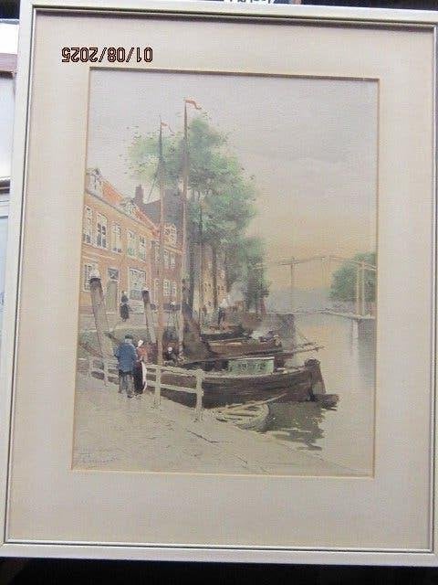 DORDRECHT, Litho Coenraads haventje, mensen in klederdracht, Ophalen, Stads- / dorpsgezicht