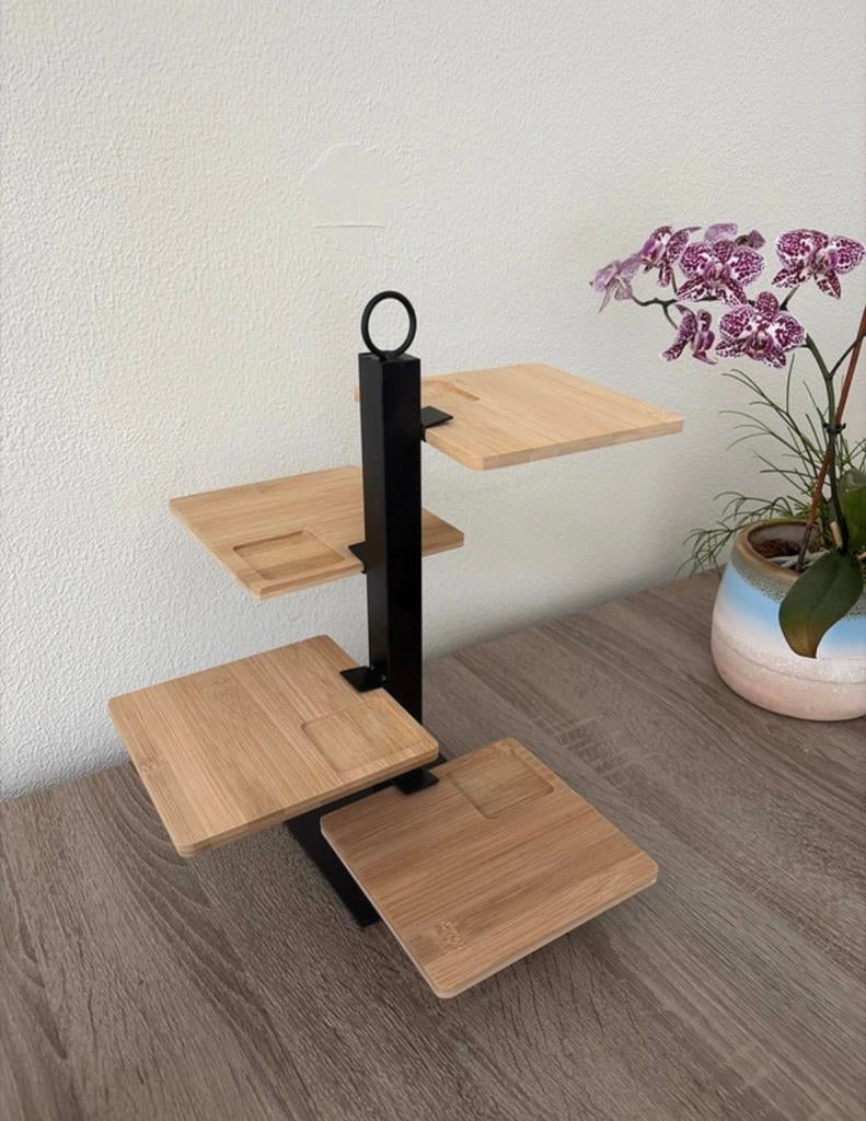 Serveertoren 4 Bamboe Planken, Huis en Inrichting, Woonaccessoires | Etagères, Ophalen of Verzenden, Zo goed als nieuw