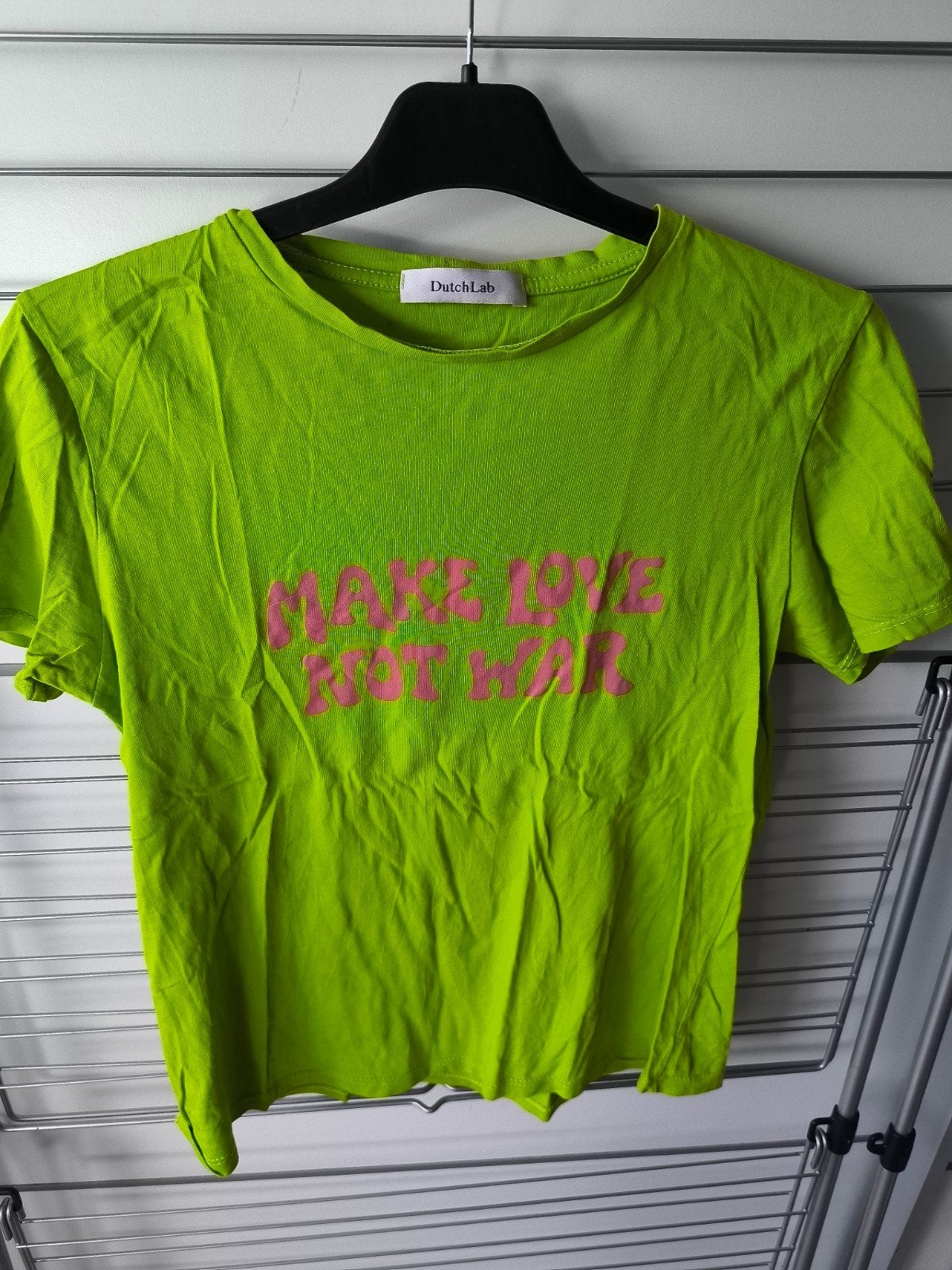 DutchLab T-shirt 'Make Love Not War' - Neon Groen, Ophalen, DutchLab, Zo goed als nieuw, Korte mouw