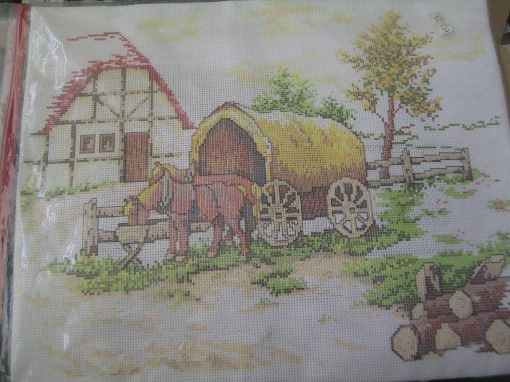 NIEUW, compleet, borduurpakket Huifkar. Heb ook DMC garens, Ophalen of Verzenden, Nieuw, Handborduren, Borduurpakket