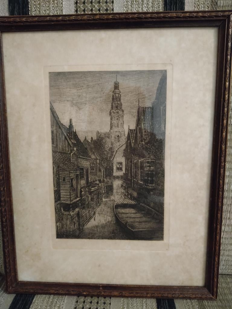 oude ets in kader bakenesserkerk in haarlem, Antiek en Kunst, Ophalen
