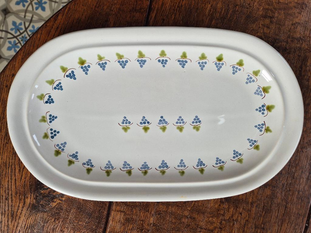 6 pers Servies handgeschilderd Bretagne Carnac blauwe druif, Ophalen, Zo goed als nieuw, Bord(en), Overige stijlen