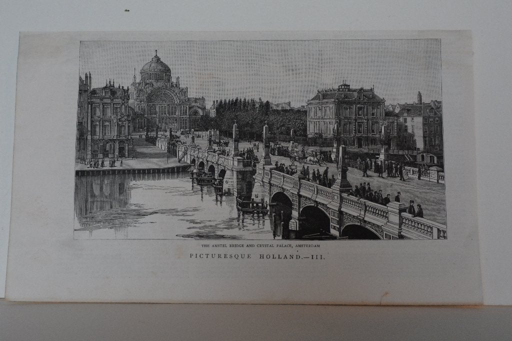 AMSTERDAM PALEIS VOOR VOLKSVLIJT Gravure FREDERIKSPLEIN GI9, Antiek en Kunst, 1800 - 1899, Verzenden, Stadsgezicht, 23 cm