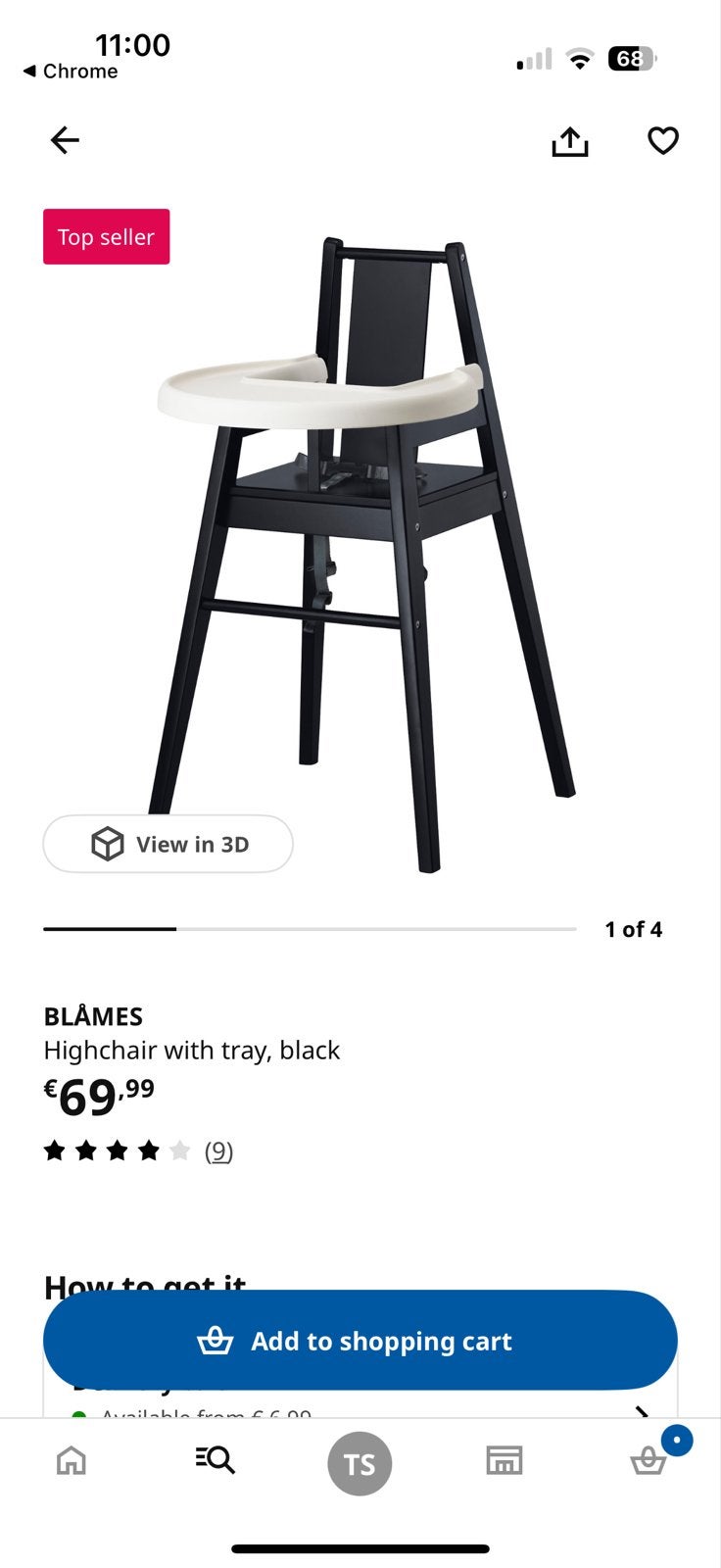IKEA BLÅMES kinderstoel met eetblad, zwart, Kinderen en Baby's, Kinderstoelen, Ophalen, Gebruikt, Overige typen, Afneembaar eetblad