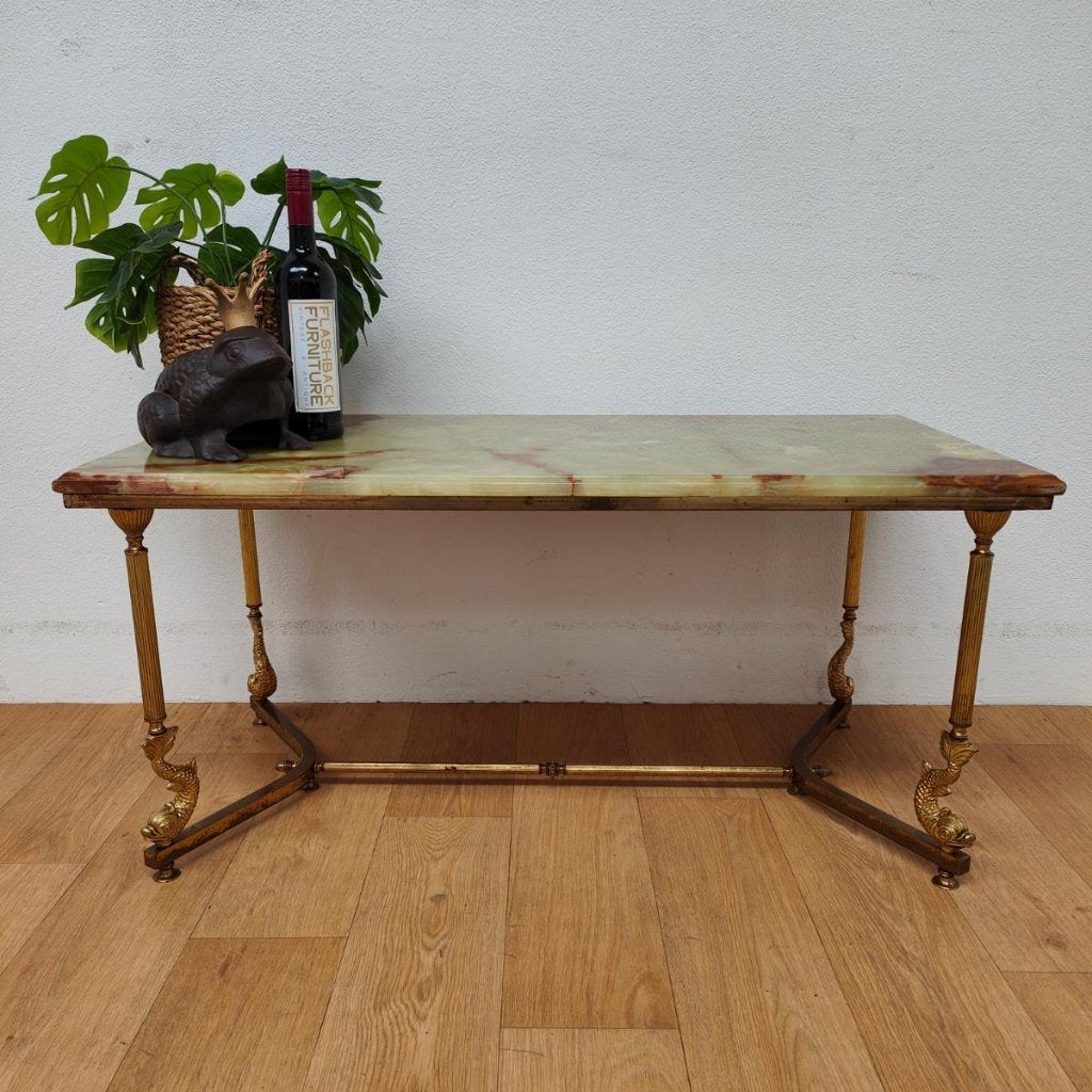 Vintage Regency rechthoekige salontafel marmer onyx blad 912, Huis en Inrichting, Tafels | Salontafels, Valkenswaard, Gebruikt