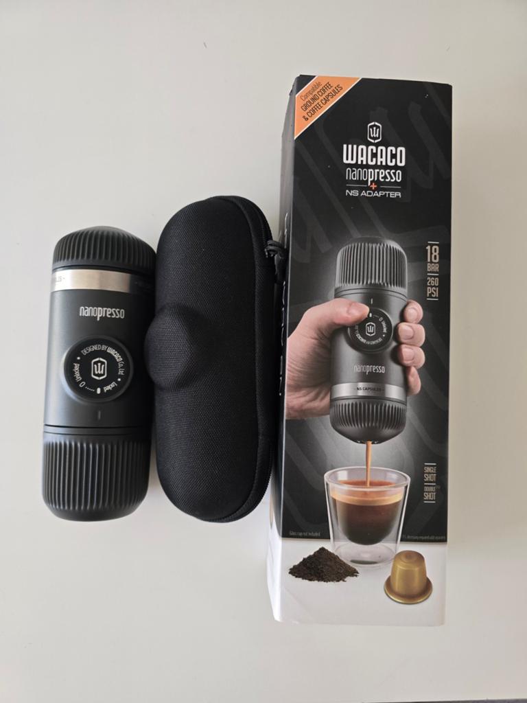 Wacaco Nanopresso met Nespresso adapter en hoes, Espresso apparaat, Ophalen of Verzenden, Zo goed als nieuw, 1 kopje