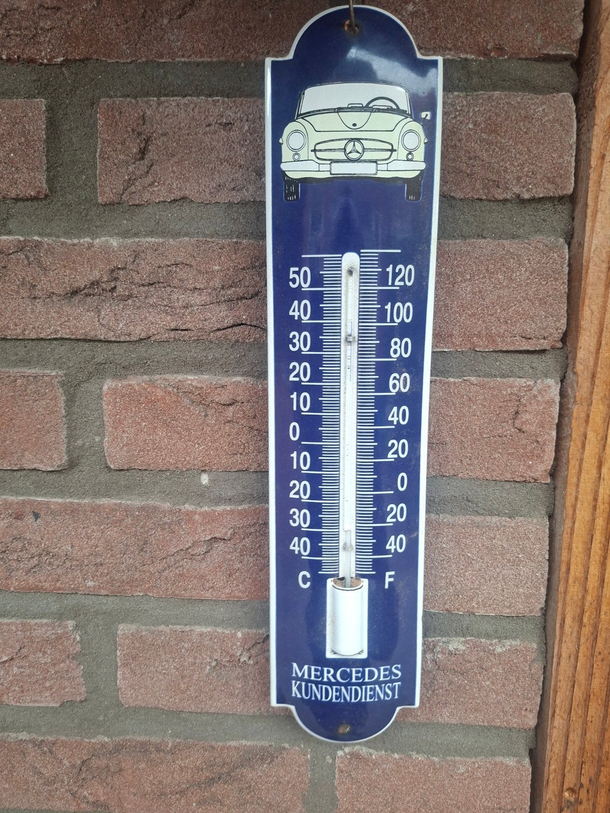 Vintage Mercedes Kundendienst Buitenthermometer, Buitenthermometer, Gebruikt, Metaal, Ophalen of Verzenden