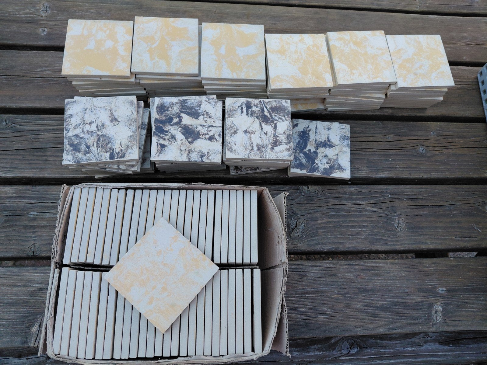 Vintage Mosa Vloertegels 10x10 cm Marmerlook Geel/Grijs, Ophalen, Keramiek, Nieuw, Minder dan 20 cm