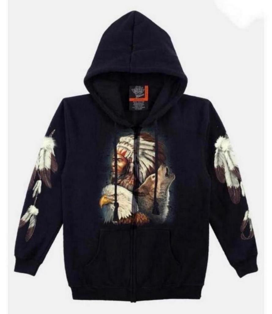 Stoere hoodie met ritssluiting - Dieren & Indiaan thema, Ophalen of Verzenden, Nieuw, Overige maten, Zwart
