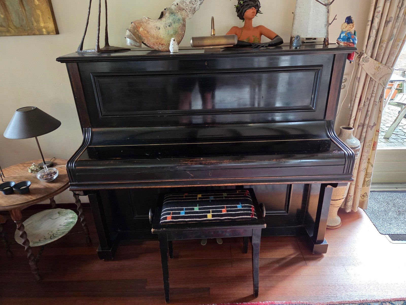 F. Adam Krefeld zwarte piano met hoog laag kruk, Muziek en Instrumenten, Piano's, Ophalen, Gebruikt, Zwart