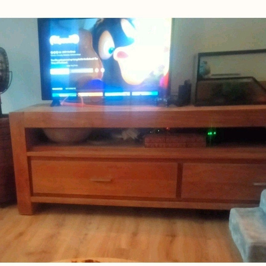 massief eiken tv meubel, Ophalen, Gebruikt, 25 tot 50 cm, Minder dan 100 cm