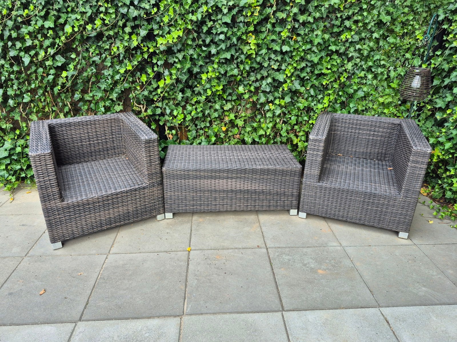 Mooie bruine tuinset met crème kussens, Tuin en Terras, Tuinsets en Loungesets, Zo goed als nieuw, Wicker, Tuinset, Eettafel